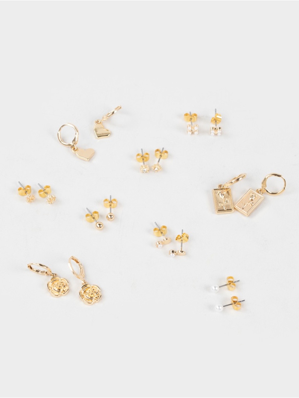 Full Tilt Gold-Tone Mixed Stud and Charm Hoop Earring Set